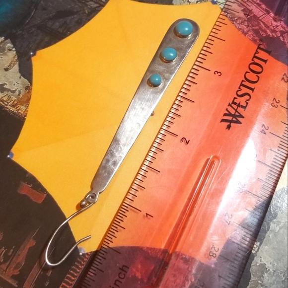 LONG Designer signed Vintage Sterling Turquoise Earrings - Picture 5 of 6